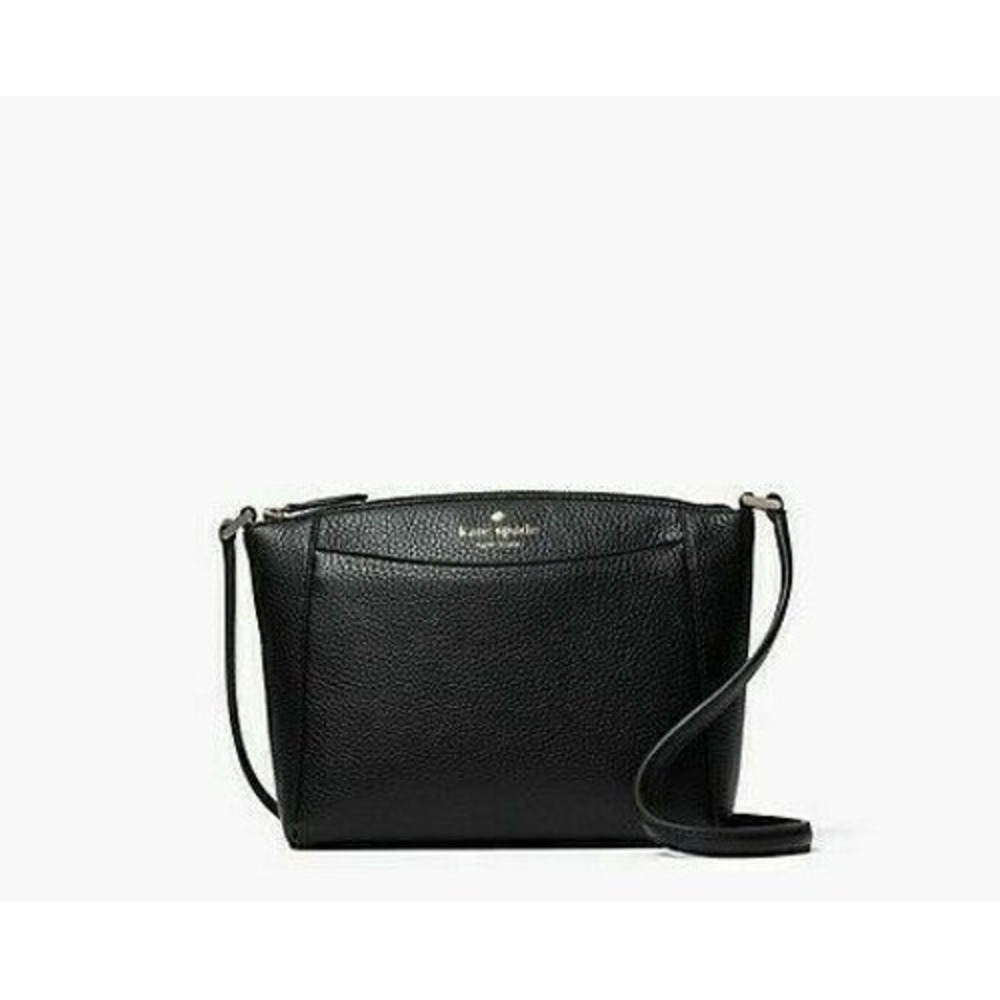 NWT Kate Spade Monica Black Pebbled Leather Crossbody Bag Gold Minimalist Luxury - Picture 2 of 4